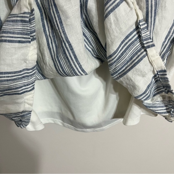 Altar’d State White Blue Striped 100% Linen Mini Dress Off Shoulder Size Small - Picture 5 of 10